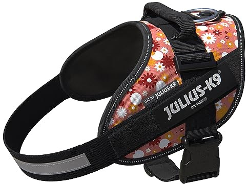 IDC Powergeschirr, XL, Pink mit kleinen Blumen - Reflektierendes Hundegeschirr mit Logo-Feld, verstellbar, atmungsaktiv, Bewegungsfreiheit, Oeko-TEX Zertifiziert, für kleine, mittlere & große Hunde