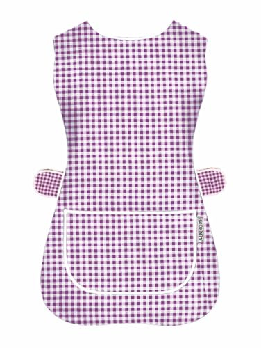LINEN CLOSET Delantales tipo chaleco para mujer con bolsillos para hombres, señoras, limpieza, catering, chef, cocina, delantales unisex Hygea para trabajo, Cheque Púrpura, S