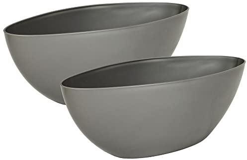 MePla - 2 Stück Schale OVAL - wetterfestes Pflanzgefäß - UV-beständiger Blumenkübel - Pflanzschale - Schale - L 21 cm - grau