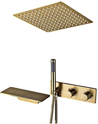 Mischbatterie-Duschset Duschsystem Unterputz-Thermostat-Duscharmatur-Set Gebürstetes Gold Anti-Verbrühungs-Duschset mit Handbrause und Regenduschkopf Fortschrittliche Luftinjektionstechnologie