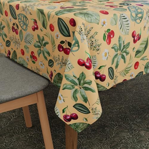 Encasa XO Tischdecke Abwaschbar, Polyester 140x240 cm Beige | Rechteckig | 6 to 8 seater | Wasserabweisend & Rutschfest | Twill Polyester | Maschinenwaschbar