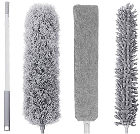 Staubwedel Teleskop Lang Ausziehbar Flach Waschbar Staubwischer Duster Teleskopbesen Mikrofaser Einstellbarer 254cm mit 3 Staubwedel & Teleskopstange