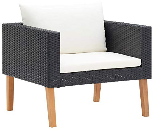 KOIECETA Gartensofa 1-Sitzer mit Auflagen Einzelsofa Sessel Lounge Sofa Gartensessel Relaxsessel Rattansessel Gartenmöbel Poly Rattan Schwarz