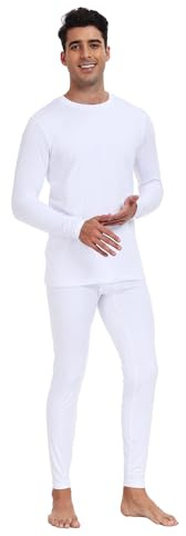 North Bund Biancheria Intima Termica Set Uomo Pantaloni Maglia Maniche Lunghe Intimo Completo Termico Inverno Base Layer Pile Traspirante Termici per Sci Ciclismo Running Trekking Sportiva Bianco L
