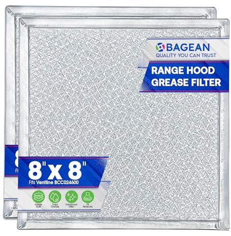 Bagean Stove Vent Filter 8x8 inch BCC024600 Compatible with Ventline Range Hood Filter Replacement for Kitchen Exhaust Fan - Aluminum Screen Blocks Grease & Filters Over Oven Air (2-Pack)
