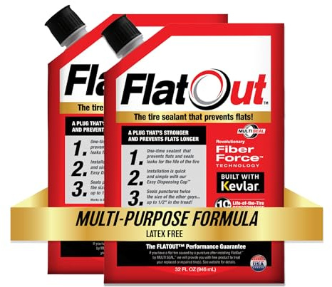 FlatOut Off Road Multi-Purpose Tire Sealant - Prevents and Repairs Flat Tires - Seals Leaks - Contains Kevlar - Tubeless Tire Sealant - 32-Ounce Bag - Pack of 2