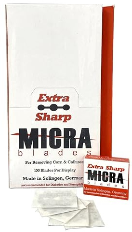 3er Set MICRA Blades „extra Sharp“ Hornhauthobel Klingen „Made in Solingen“ - Professionelle Entfernung von Hühneraugen und Hornhaut - Extra scharfe Ersatzklingen aus rostfreiem Edelstahl á 100 Stück