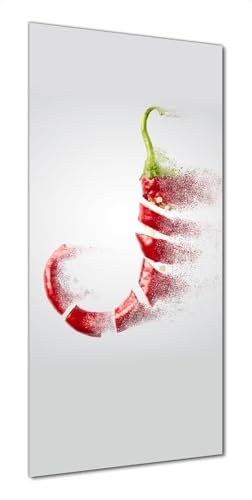 Wallario Selbstklebende Duschrückwand 70 x 180 cm mit Motiv Chilischote löst Sich in Pulver auf - Wandverkleidung Fließenersatz mit Hochglanzlaminat in Glasoptik