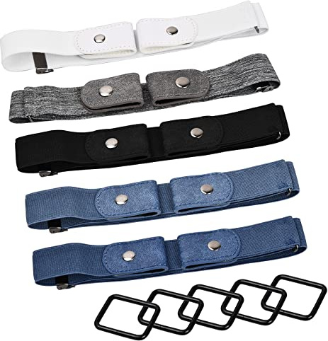 Cozlly 5 Pezzi Cintura Senza Fibbia, Cintura Invisibile Donna, Cintura Regolabile Uomo, Cintura Elastica Unisex con 4 Fibbie Extra per Jeans, Vestito, Pantaloni, Gonne