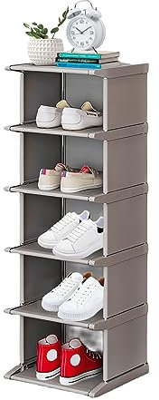Sporgo Schuhregal mit 6 Ebenen: Schuhaufbewahrung 30 x 28 x 87 cm Schmal und Hoch Metallgestell Shoe Rack, Schuhablagen Schuhschrank für Eingänge Korridore Ecken und Schränke