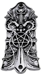 Guyker Gitarrenkopfabdeckung mit 2 Löchern, 1 Stück Zinklegierung, Halsstababdeckung für LP-Stil, Gitarrenzubehör, Pentagramm-Muster, JA2003, Antiksilber