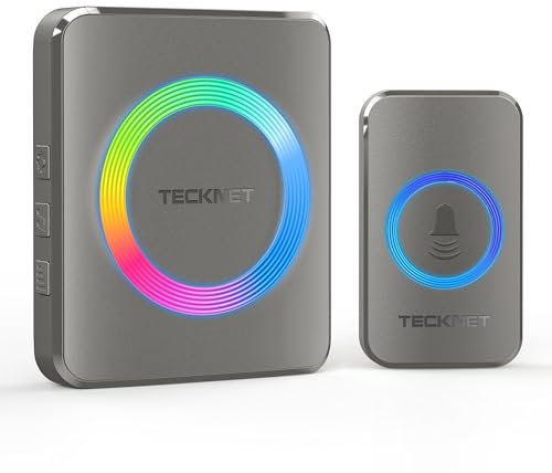 TECKNET Imbre Inalámbrico, 500m Alcance IP65 Impermeable,Timbre Inalámbrico Exterior Impermeable 60 Melodías Ajustables, 5 Niveles de Volumen (0-110dB),Adecuado para Hogar, Hotel, Emergencia, etc