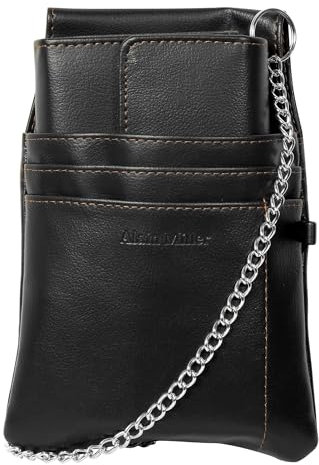 Alain Miller Kellnergeldbörse mit Tasche und Kette Set Geldbörse und Holster mit großem Münzfach Schwarz