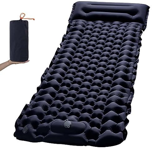 GYPWAN Isomatte Selbstaufblasend, Camping luftmatratze Selbstaufblasend mit Integrierten Kopfkissen Outdoor Campingmatte Faltbar Thermo Matte Schlafmatte Für Zelt Trekking Strand,Blau