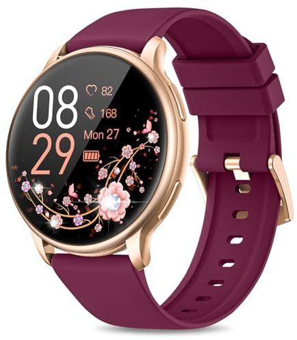 RUXINGX Smartwatch Damen mit Telefonfunktion 1.27 HD Voll Touch Screen, Armbanduhr mit SpO2 Pulsuhr Menstruationszyklus Schlafmonitor Schrittzähler Kalorien Fitness Tracker IP68 iOS Android Lila