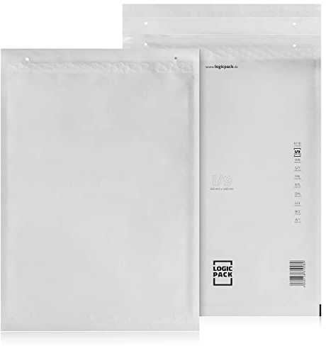 LOGIC PACK 50 Luftpolsterumschläge Versandtaschen Luftpolster I9 320 x 355 mm Weiß, Luftpolstertaschen Haftklebend Gepolsterte Briefumschläge Premium Umschläge Polsterumschläge geeignet für DIN A3