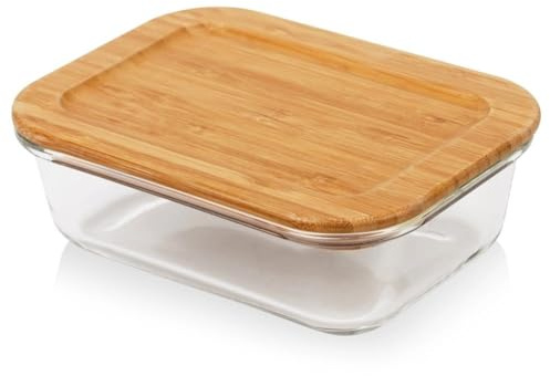 NAVA Rectangular Airtight Glass Food Container Arizona 650ml – Sustainable, Bamboo Lid, Dishwasher Safe, Microwave, for Oven & Freezer, Scratch, Odor & Temperature Resistant, Perfect for Travel
