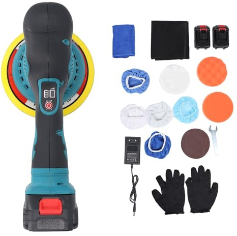 Akku Poliermaschine Set, 6 Zoll Auto Polierer mit 2x 21V 1500mAh Lithium Akkus, Wachsmaschine für Autoreinigung und Detailing
