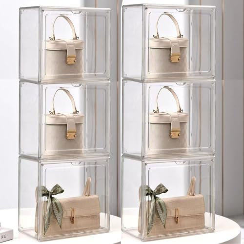 Vitrine，Clear Acryl Aufbewahrungs Organizer，Stapelbare Ta sche Organizer mit magnetischer Tür Für Geldbörse, Kosmetik, Spielzeug Modellautos MiniFiguren Sammelfiguren ﻿ (6 Pieces, 36.5x20x27 CM)