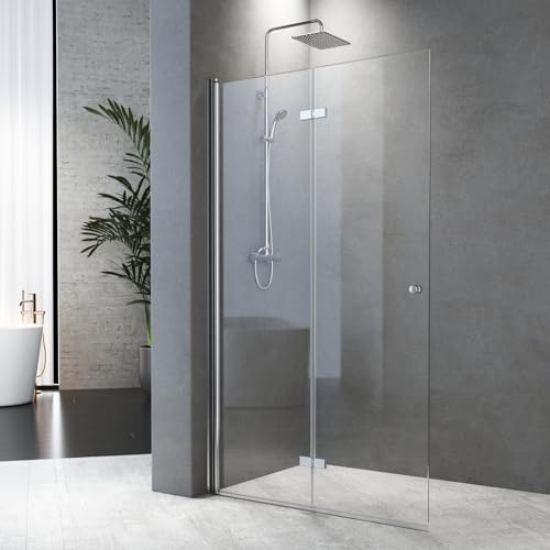 Duschabtrennung 100x185cm Walk-IN Dusche Duschwand Doppel Faltbar Walk-in Duschabtrennung Walk in Dusche ESG Nano Glas