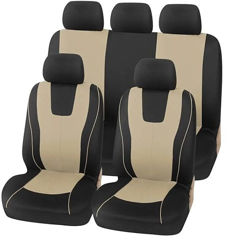 XIBANY Autositzbezüge für Hyundai Tucson 2005-2014, Auto Sitzbezug Schonbezüge Sets, Atmungsaktiv Auto Sitzschoner Rutschfester Bequem Sitzkissenschutz Zubehör,D Black Beige