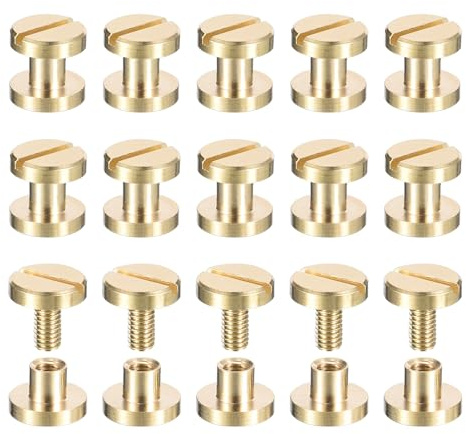 sourcing map 25Pack Brass Chicago Screws, 4x8mm Flat Head Screw Back Binding Post Nail Stud Rivets for DIY Leather Craft Belt Strap, Brass Tone