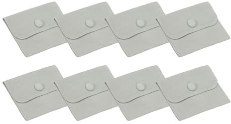 PATIKIL 10 x 8 cm smyckepåse, 8 st mjuka sammetspåsar med tryckknapp bärbar förvaring för ringar halsband armband örhängesklocka, grå