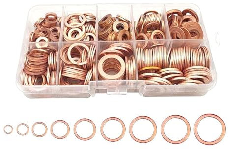 Copper Washer Assortment Kit - Durable Copper Washers Set, Assorted Sizes for Plumbing, Electrical, and Automotive Use |Copper Washers forand Professional Repair Projects