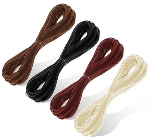 cobee 4 Pcs Leather Cord Strings, 5.5 Yard Leather Shoe Laces Necklace Cord, Flat Jewelry String Necklace String for Jewelry Making, Bracelet, Beading And Diy Crafts(Type 1)