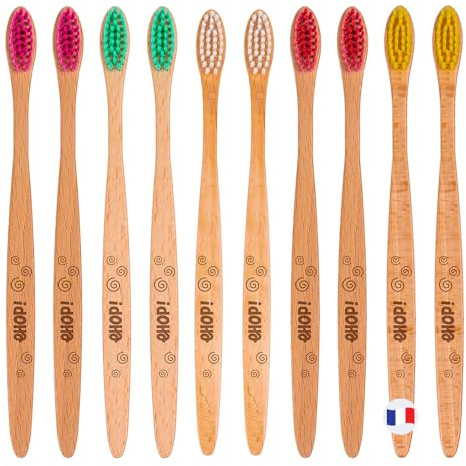 [EHOP] Lot de 10 Brosses à Dents en Bois Français | Poils Extra Souples | Convient aux Adultes | Fabrication Française | Brosses Écologiques | Dentaire Zéro Déchet, Manche Biobasé