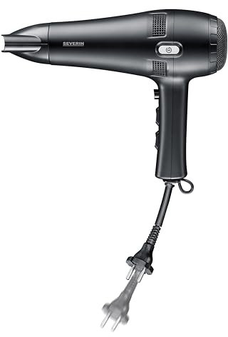 SEVERIN HT 0165, Potente asciugacapelli con avvolgicavo automatico premendo un pulsante, colpo Aria Fredda, concentratore e diffusore, 2.100 Watt, Nero