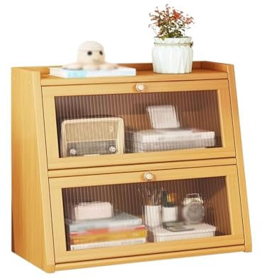 Bücherregal Trapezförmiges Desktop-Bücherregal aus Bambus mit Schranktür aus Kunststoff, Präsentationsregal mit Dichtetafel, Aufbewahrungsregal for Zuhause, Arbeitszimmer oder Büro Bücherturm(L50xW28x