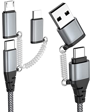 Cable USB C a USB C, cable de nailon múltiple, universal, cable de carga USB A/USB C a compatible con Lightning/Micro USB/Tipo C 60 W PD 3.0 3A cable de carga rápida para portátil, tablet Galaxy