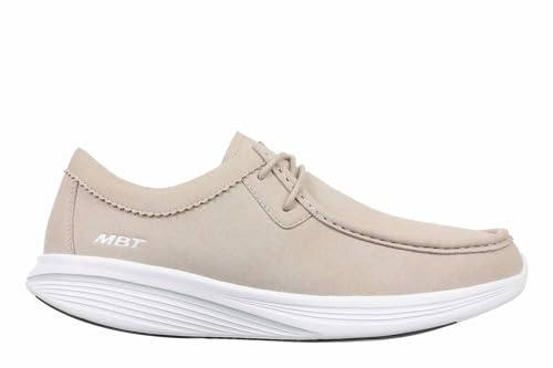 MBT M3100 Zapatos Casual para Hombre Estilo Moderno. Diseño en Ante Sintético con Cordones para un Ajuste Calzado Fisiológico de Confort y Estabilidad con Suela Balancín. Color Beige