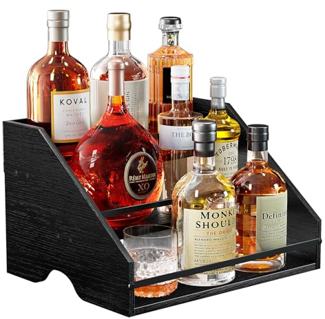 Nuovoware Schnapsflaschenregal, Barregal für Schnapsflaschen, 3-stufiges Schnapsschrank-Weinregal, 12-Flaschen-Barschrank, Mini-Bar Home Retro für Schnaps, Weinregale Theke, Bar Display, Kohle Schwarz