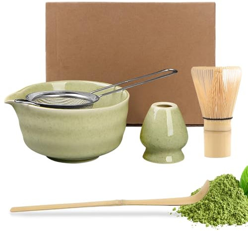 KQWVZ Matcha Whisk Set, 5 PCS Matcha Set with Whisk and Bowl, Matcha Spoon, Matcha Whisk Holder, Manual Matcha Making Kit, Japanese Matcha Set, Matcha Starter Kit, Ideal Matcha Kit for Tea Lovers