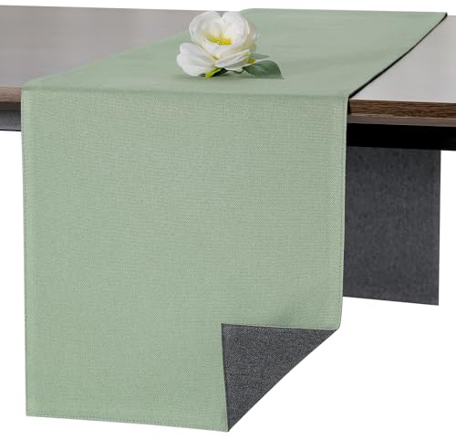 Banchif Tischläufer abwaschbar Doppelseitig Grau Salbeigrün Tischläufer | Tischläufer Modern Leinenimitat Outdoor Tischläufer Anti-Rutsch doppelseitige verwendbare pflegeleichte Tischdeko 30 × 140 cm