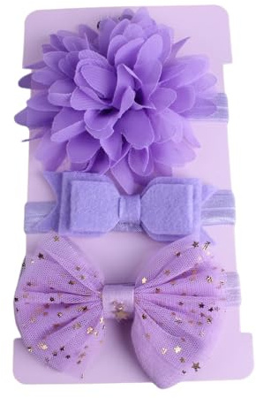 Wambere 3 stycken babypannband med rosett baby hårband baby flicka pannband elastisk turban hårsmycke mjuk rosett huvudbonad nyfödda babytillbehör fototillbehör, lila