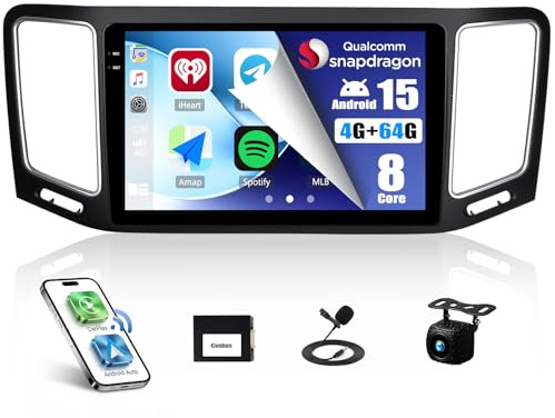 8Core 4G+64G Qualcomm Android 15 Autoradio für Volkswagen Sharan II 7N Seat Alhambra II 2012-2015 Carplay Android Auto, 9 Zoll Bildschirm mit Bluetooth FM/RDS EQ DSP GPS WiFi Rückfahrkamera&MIC