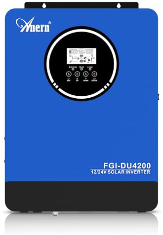 Anern 4200W Hybrid Solar Wechselrichter 12/24Vdc automatische Erkennung auf 220V/230acC mit Solarregler 100A Und BMS-Schutzsystem, PV 55~500 V, Betrieb mit 12/24V Batterien