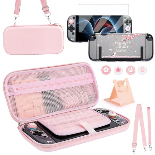 OLDZHU Switch Tasche für Nintendo 2 2025 Zubehör mit Tragetasche,harter Schutzhülle Hülle Case,Glas-Displayschutzfolie,verstellbarer Ständer und Daumengriffkappen