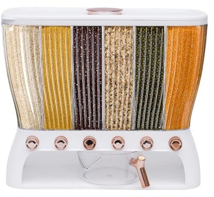 IWENZHKPA Dispensador De Cereales Dispensador De Alimentos Secos con 6 Rejillas para Almacenar Arroz, Dispensador De Granos con Taza Medidora, Dispensador De Arroz para La Cocina del Hogar Cerealeros