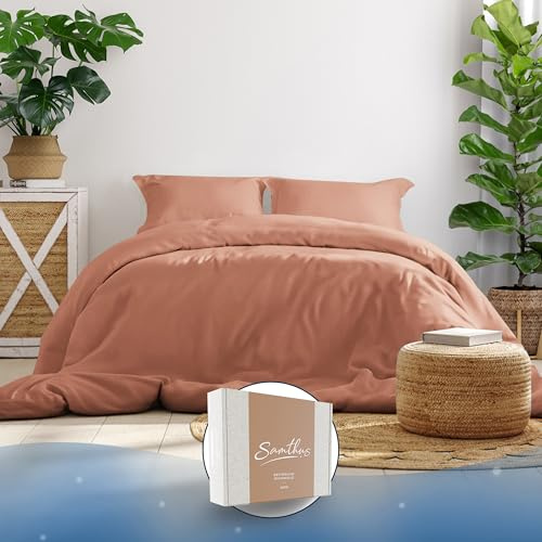Samthus Parure de lit 200x200 en satin de coton - Oeko-Tex Made In Green - Un sommeil célestement doux - Ensemble de literie avec 1 housse de couette 200 x 200 + 2 taies d'oreiller 80 x 80 - Housse de
