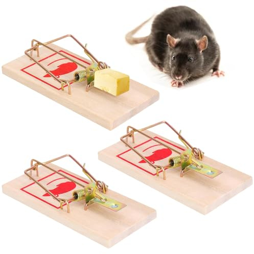 ZYEKIU 3 Stück Mausefalle, Mausefalle Schlagfalle Holz, Mausefallen Wiederverwendbar, Rattenfallen Schlagfallen Effizient, Mausefalle mit Köder für Küche, Garten, Hof, Hauswirtschaftsraum