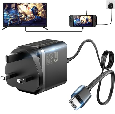 ALAFLY 65W Fast Charger for Nintendo Switch2, 20V/ 3.25A AC Adapter Supports TV Mode and Dock Station, 5ft USB Type-C Cable for Nintendo Switch, Steam Deck, iPhone 16/15, iPad, Android Devices