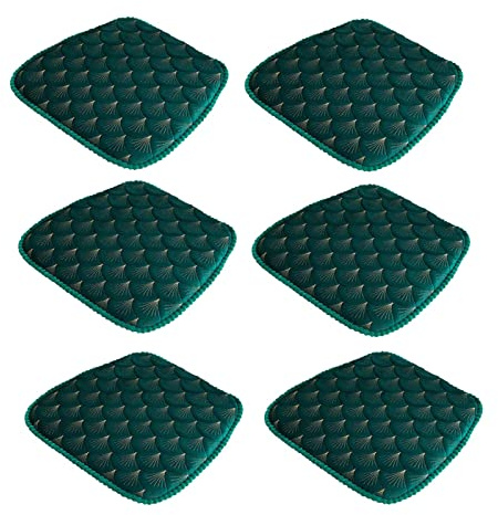 Set of 6 Garden Chair Cushions - Non-Slip Thick Upholstered Dining Chair Pads with Ties - Stylish Green Color for Ultimate Comfort and Modern Decor