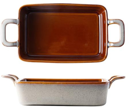 Dxcaicc Plato para Lasaña Rectangular De Cerámica Marrón para Hornear, 2 Piezas, Diferentes Tamaños Disponibles, Bandeja para Hornear con Doble Asa, Mayor Vida Útil,6.5inches