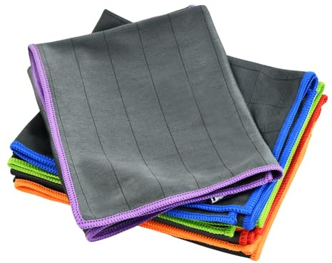 Rieoany 4 Pezzi Panni Microfibra Carbonio per Casa, 50x40 cm, Grigio con Orlo Colorato - Panno Microfibra Auto Panno Asciugatura Auto, Senza Aloni