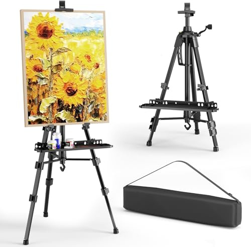 Staffelei Ständer 50-160cm verstellbar, staffeleien groß, Professionelle Kunststaffelei für erwachsene Künstler zum Malen und Ausstellen, Staffelei aus Eisen mit 4 Clips, Transporttasche, Ablage