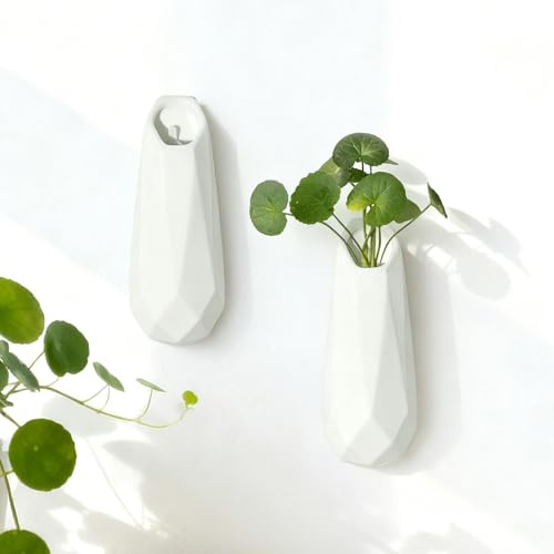2 Pack GDSZJLJ Scandinavian Wall Ceramic Vase, White Hanging Wall Vase for Flowers, Minimalist Decor for Living Room, Bedroom & Bathroom